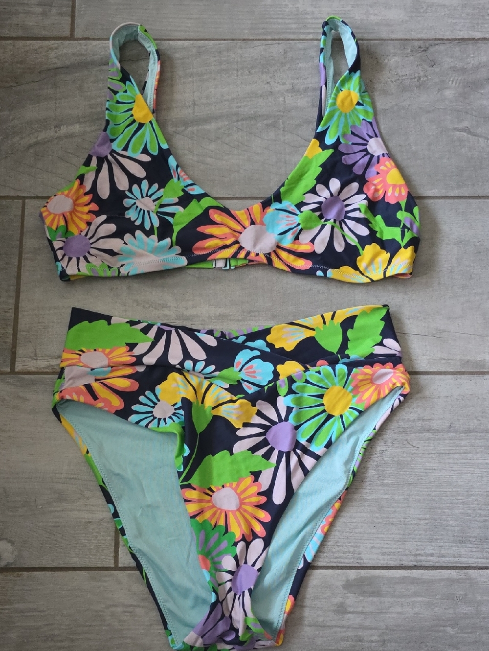 Aerie Floral Two-Piece Bikini Set - Bright Multi - XL top, L bottoms